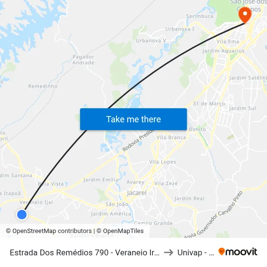 Estrada Dos Remédios 790 - Veraneio Irajá Jacareí - SP Brasil to Univap - Direito map