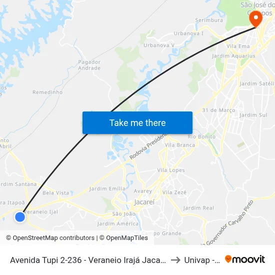 Avenida Tupi 2-236 - Veraneio Irajá Jacareí - SP 12326-230 Brasil to Univap - Direito map