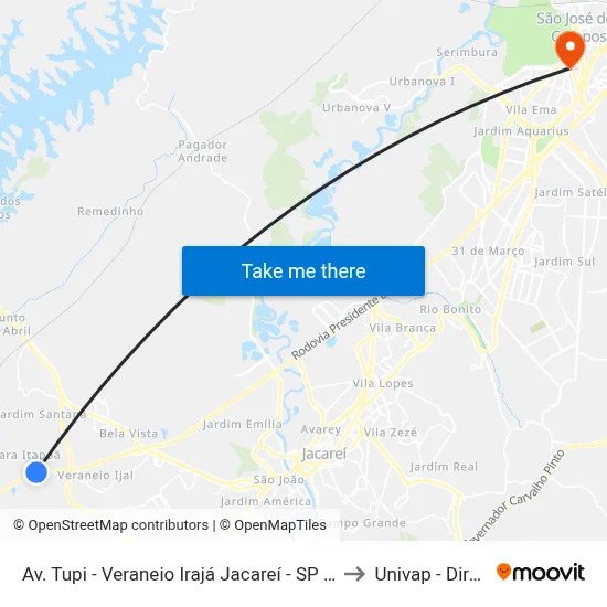Av. Tupi - Veraneio Irajá Jacareí - SP Brasil to Univap - Direito map