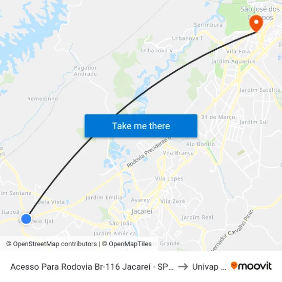 Acesso Para Rodovia Br-116 Jacareí - SP República Federativa Do Brasil to Univap - Direito map