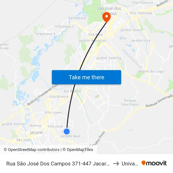 Rua São José Dos Campos 371-447 Jacareí - SP 12306-001 República Federativa Do Brasil to Univap - Direito map