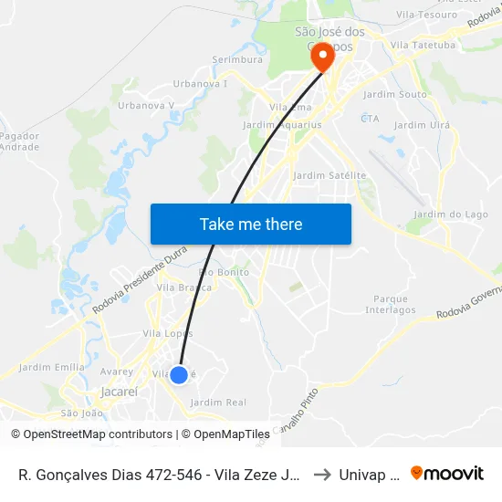 R. Gonçalves Dias 472-546 - Vila Zeze Jacareí - SP 12310-480 Brasil to Univap - Direito map