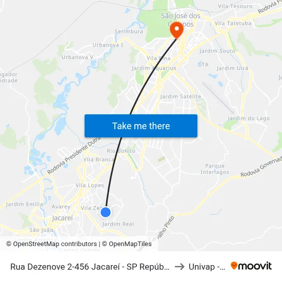 Rua Dezenove 2-456 Jacareí - SP República Federativa Do Brasil to Univap - Direito map