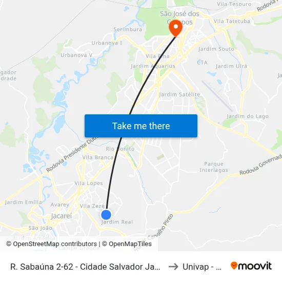 R. Sabaúna 2-62 - Cidade Salvador Jacareí - SP Brasil to Univap - Direito map