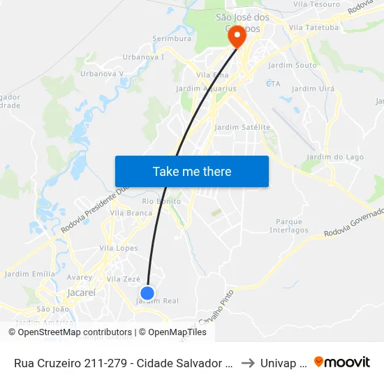 Rua Cruzeiro 211-279 - Cidade Salvador Jacareí - SP 12312-160 Brasil to Univap - Direito map