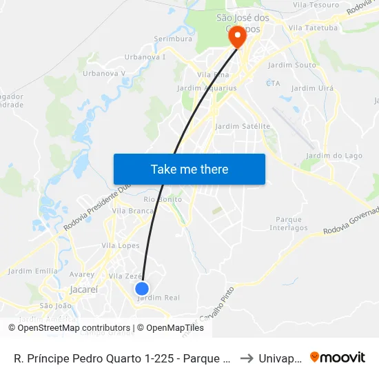 R. Príncipe Pedro Quarto 1-225 - Parque Dos Príncipes Jacareí - SP Brasil to Univap - Direito map