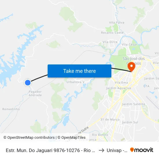 Estr. Mun. Do Jaguari 9876-10276 - Rio Abaixo Jacareí - SP Brasil to Univap - Direito map