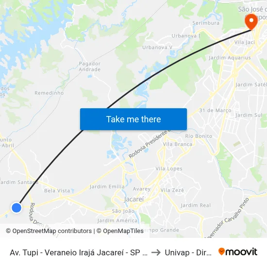 Av. Tupi - Veraneio Irajá Jacareí - SP Brasil to Univap - Direito map