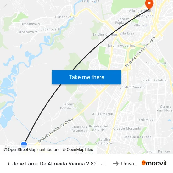 R. José Fama De Almeida Vianna 2-82 - Jardim Conquista Jacareí - SP 12335-503 Brasil to Univap - Direito map