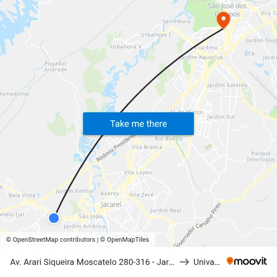 Av. Arari Siqueira Moscatelo 280-316 - Jardim Do Portal Jacareí - SP 12324-200 Brasil to Univap - Direito map