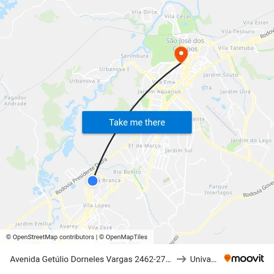 Avenida Getúlio Dorneles Vargas 2462-2736 - Jardim California Jacareí - SP Brasil to Univap - Direito map