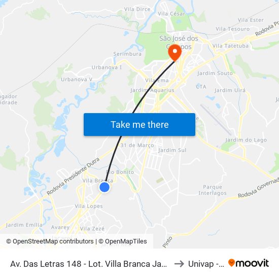 Av. Das Letras 148 - Lot. Villa Branca Jacareí - SP 12301-330 Brasil to Univap - Direito map