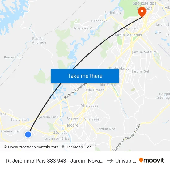 R. Jerônimo País 883-943 - Jardim Nova Esperança Jacareí - SP Brasil to Univap - Direito map