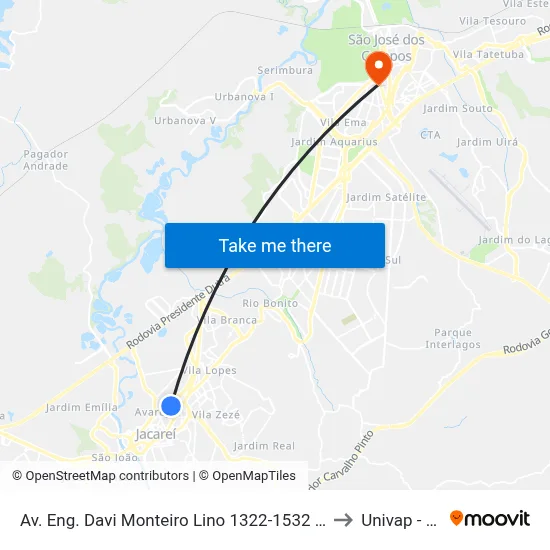 Av. Eng. Davi Monteiro Lino 1322-1532 Jacareí - SP Brasil to Univap - Direito map