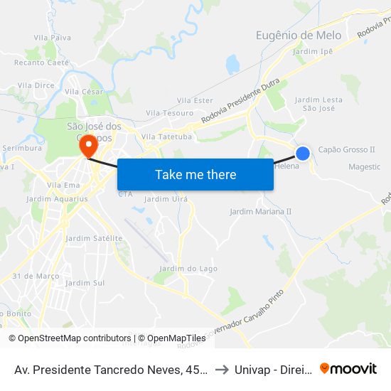 Av.  Presidente Tancredo Neves, 4551 to Univap - Direito map