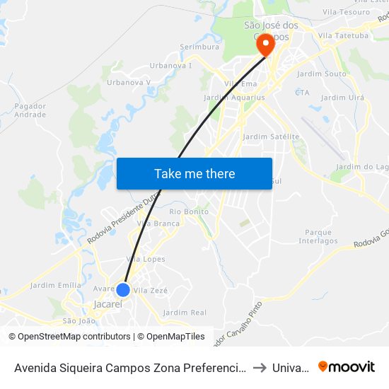 Avenida Siqueira Campos Zona Preferencial 01 - Zap 1 Jacareí - São Paulo 12307 Brasil to Univap - Direito map