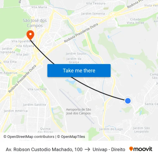 Av. Robson Custodio Machado, 100 to Univap - Direito map