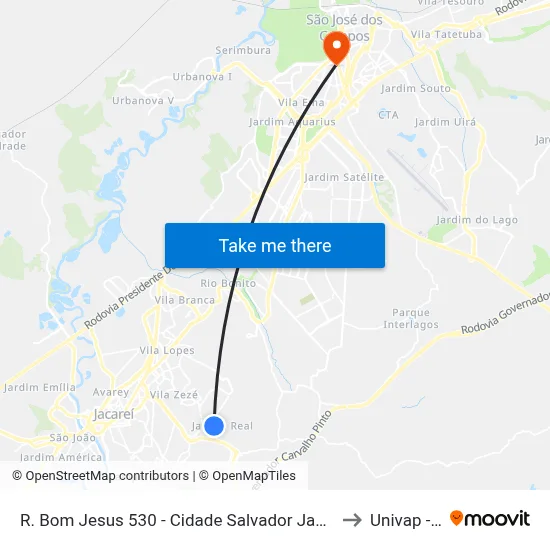 R. Bom Jesus 530 - Cidade Salvador Jacareí - SP 12312-150 Brasil to Univap - Direito map
