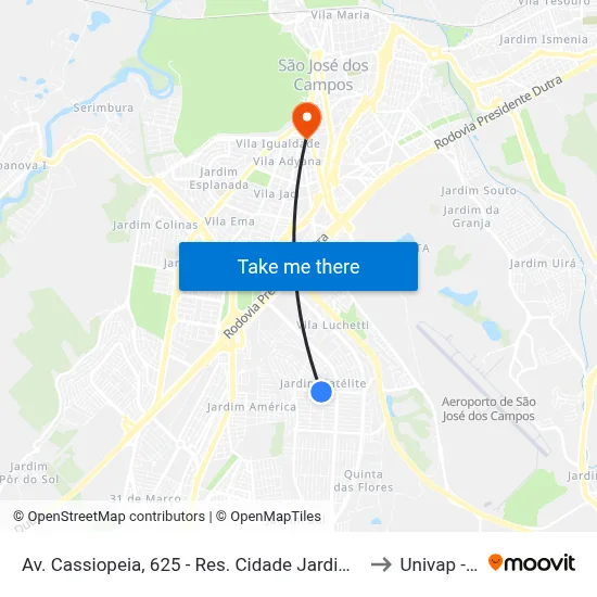 Av. Cassiopeia, 625 - Res. Cidade Jardim, São José Dos Campos to Univap - Direito map