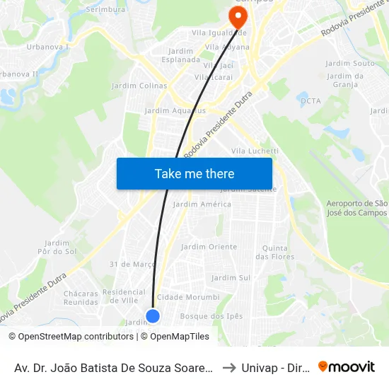 Av. Dr. João Batista De Souza Soares, 3569 to Univap - Direito map