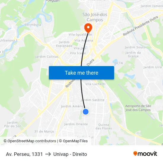 Av. Perseu, 1331 to Univap - Direito map