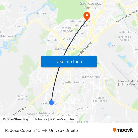 R. José Cobra, 815 to Univap - Direito map