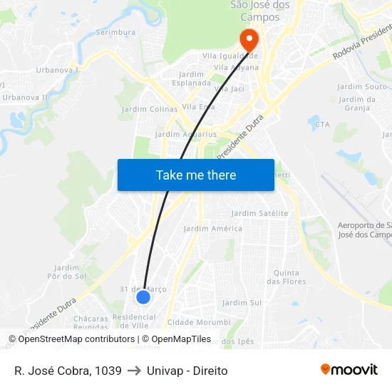 R. José Cobra, 1039 to Univap - Direito map