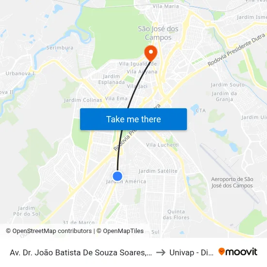 Av. Dr. João Batista De Souza Soares, Atrás 380 to Univap - Direito map