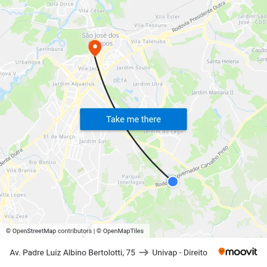 Av. Padre Luiz Albino Bertolotti, 75 to Univap - Direito map