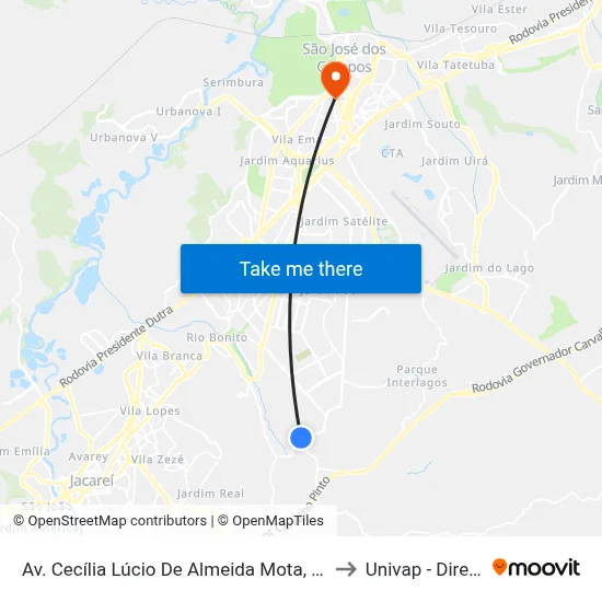 Av. Cecília Lúcio De Almeida Mota, 851 to Univap - Direito map