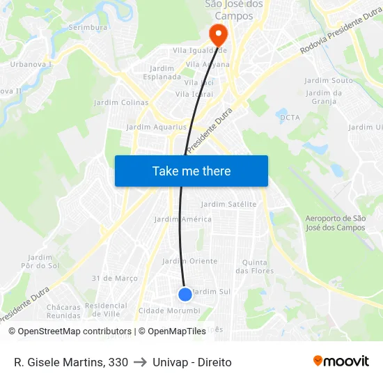 R. Gisele Martins, 330 to Univap - Direito map