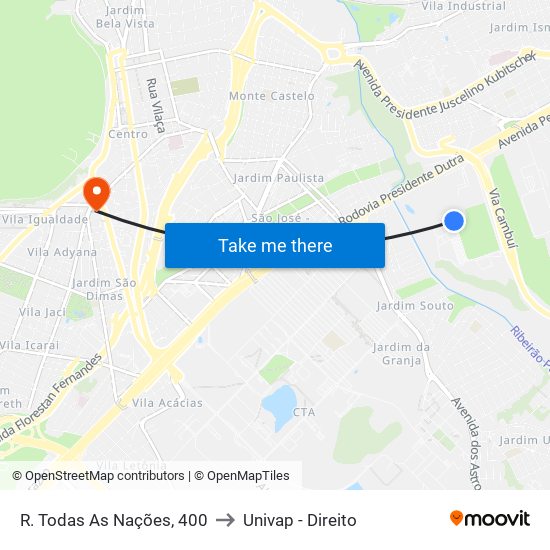 R. Todas As Nações, 400 to Univap - Direito map