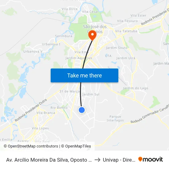 Av. Arcílio Moreira Da Silva, Oposto 191 to Univap - Direito map