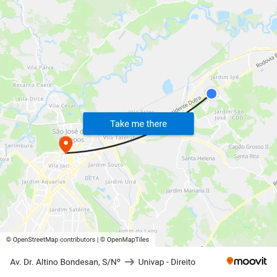 Av. Dr. Altino Bondesan, S/Nº to Univap - Direito map
