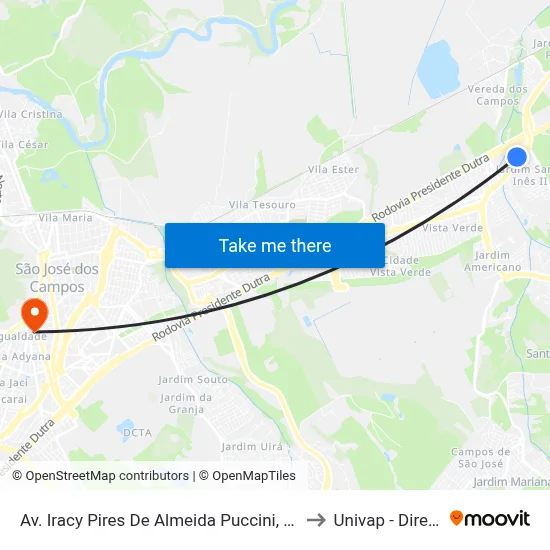 Av. Iracy Pires De Almeida Puccini, 144 to Univap - Direito map