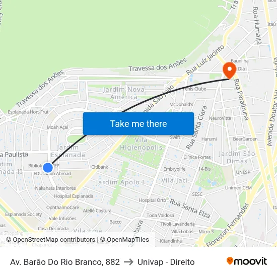 Av. Barão Do Rio Branco, 882 to Univap - Direito map