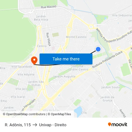 R. Adônis, 115 to Univap - Direito map
