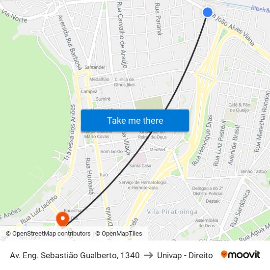 Av. Eng. Sebastião Gualberto, 1340 to Univap - Direito map