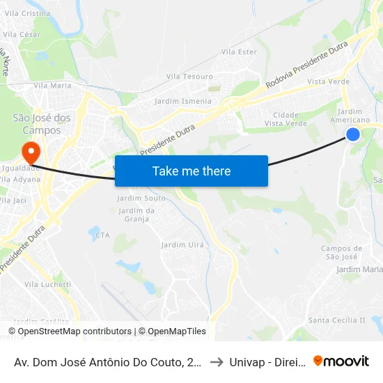 Av. Dom José Antônio Do Couto, 250 to Univap - Direito map