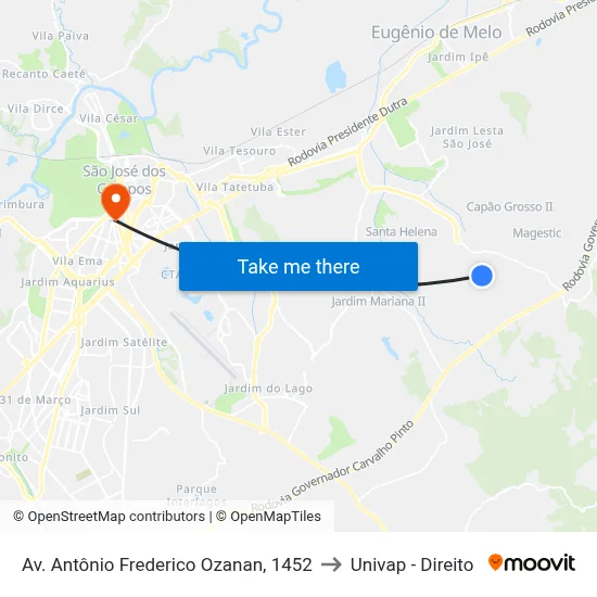 Av. Antônio Frederico Ozanan, 1452 to Univap - Direito map