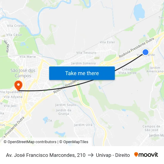 Av. José Francisco Marcondes, 210 to Univap - Direito map