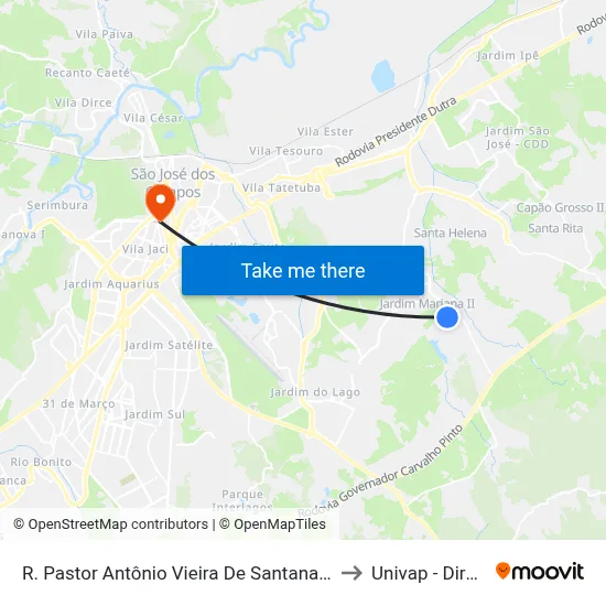 R. Pastor Antônio Vieira De Santana, 215 to Univap - Direito map