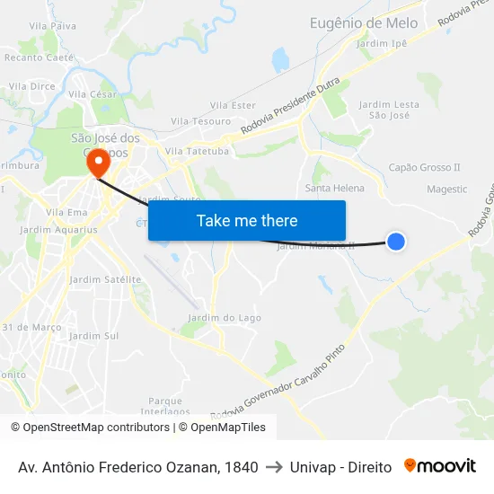 Av. Antônio Frederico Ozanan, 1840 to Univap - Direito map