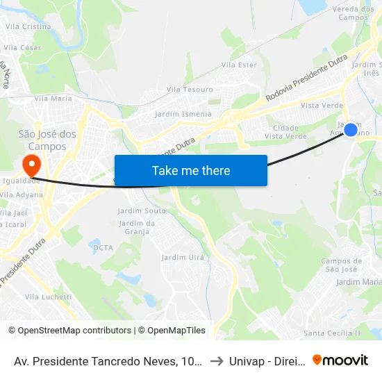 Av. Presidente Tancredo Neves, 1030 to Univap - Direito map