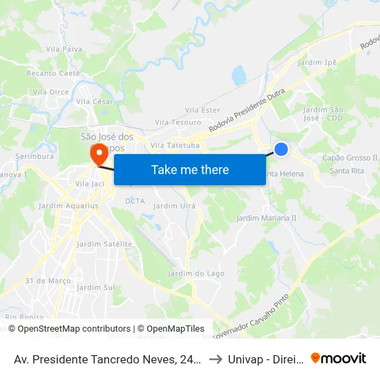 Av. Presidente Tancredo Neves, 2481 to Univap - Direito map