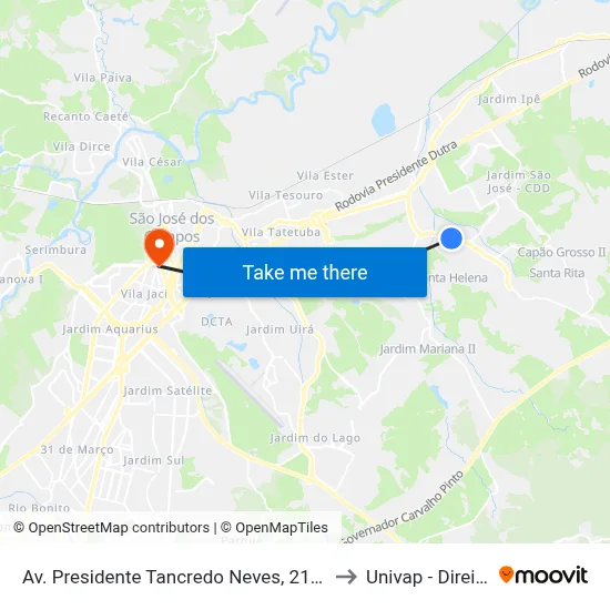Av. Presidente Tancredo Neves, 2100 to Univap - Direito map