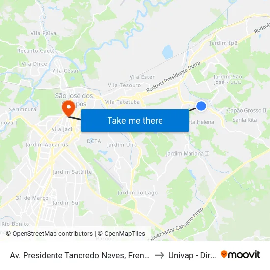 Av. Presidente Tancredo Neves, Frente 2810 to Univap - Direito map