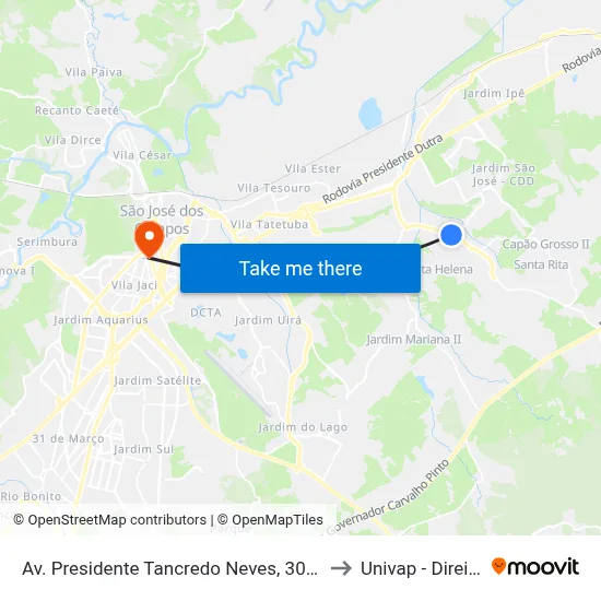 Av. Presidente Tancredo Neves, 3004 to Univap - Direito map
