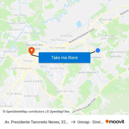 Av. Presidente Tancredo Neves, 3221 to Univap - Direito map