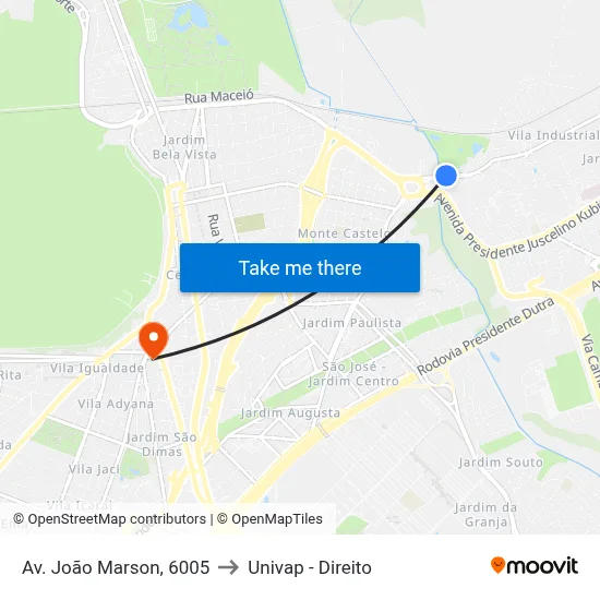 Av. João Marson, 6005 to Univap - Direito map